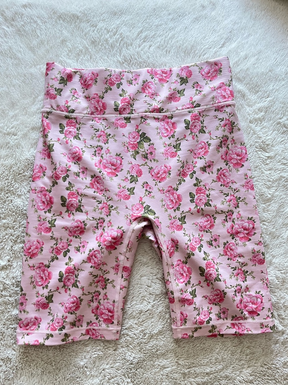 LoveShackFancy x Bandier Active Biker Shorts Pink Floral Print Peony Garden